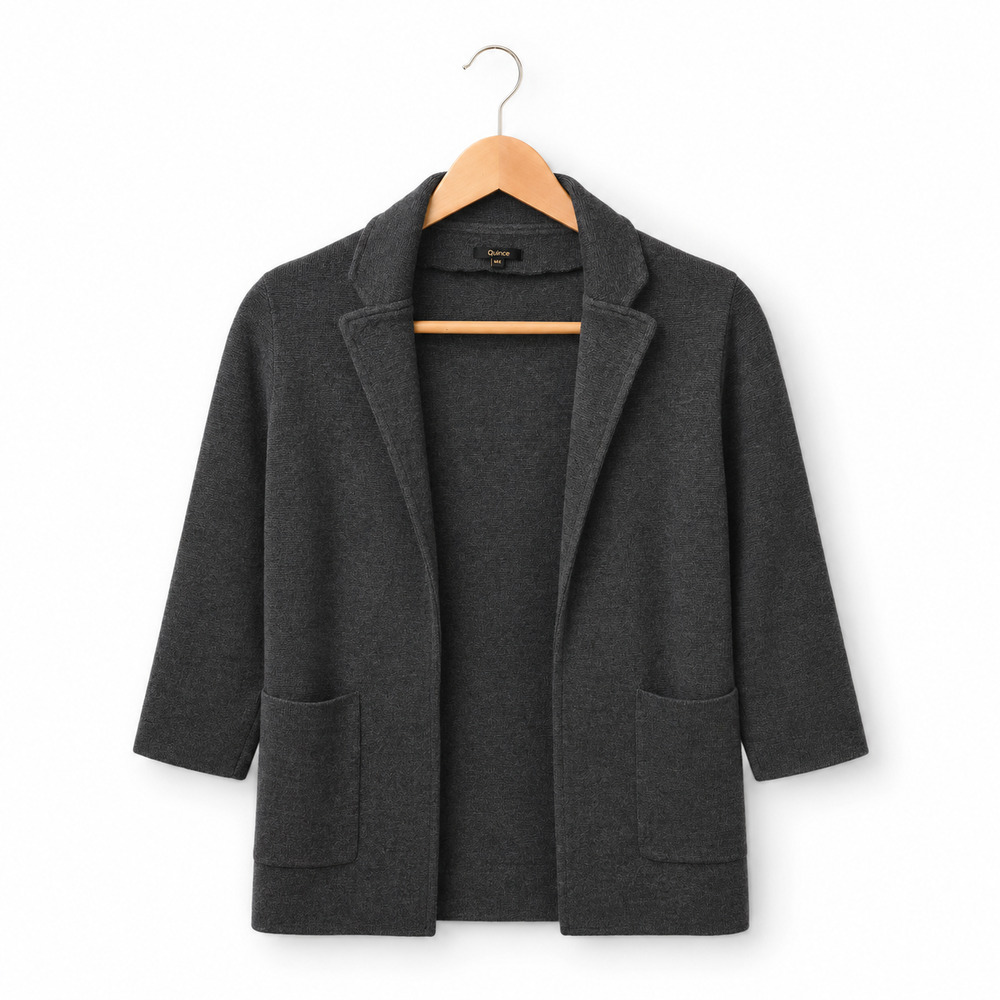 Quince 100% Organic Cotton Knit Blazer Womens Size XS Gray Open Front NWOT